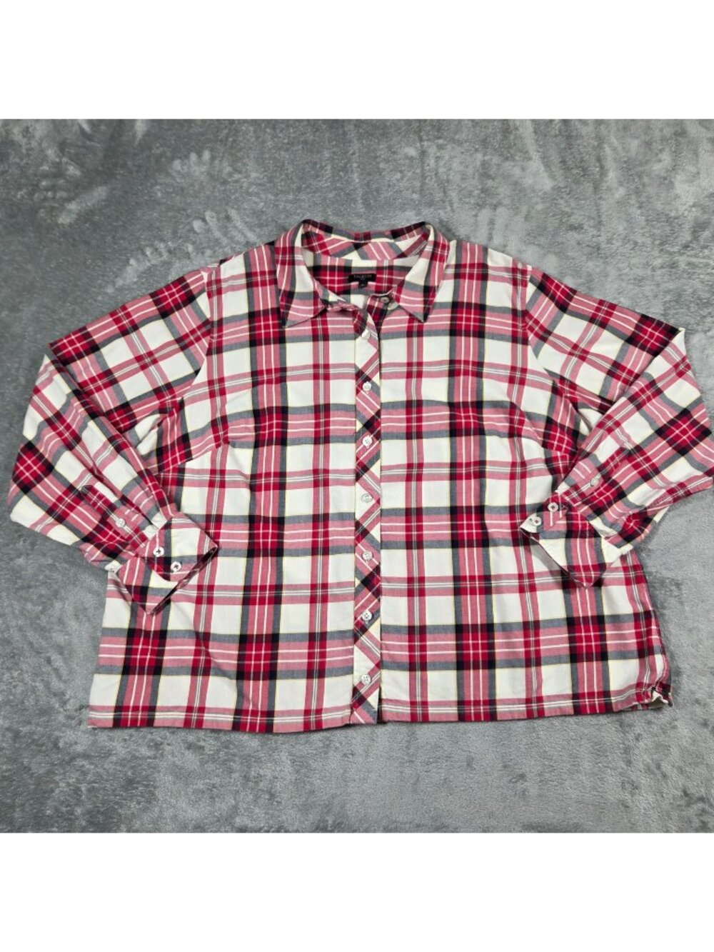 Talbots Top Womens 2X Red Plaid Button Up Boxy Casual Preppy Festive